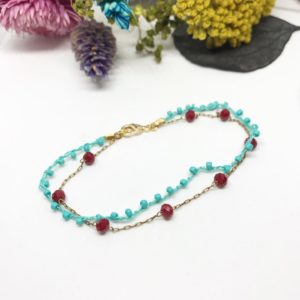 Bracelet double turquoise et rouge